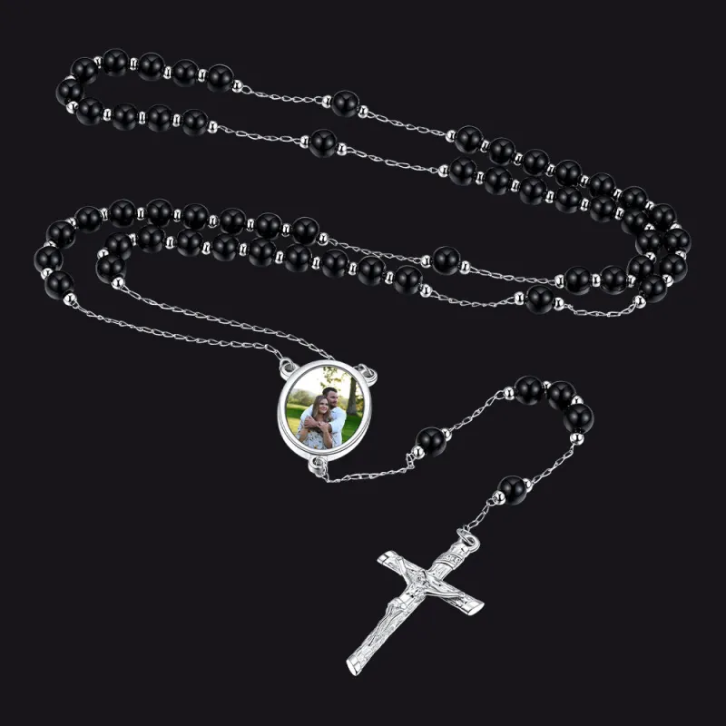 Personalized Picure Rosary Beads Pearl Chain Necklace for Men Women sold by FaithHeart