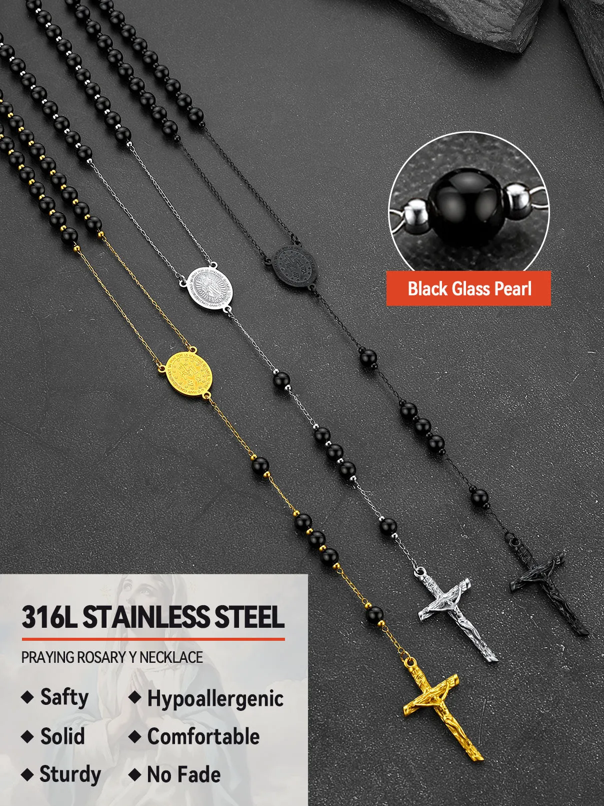 Catholic Virgin Mary Rosary Beads Necklace for Men Women sold by FaithHeart product image thumbnail 3