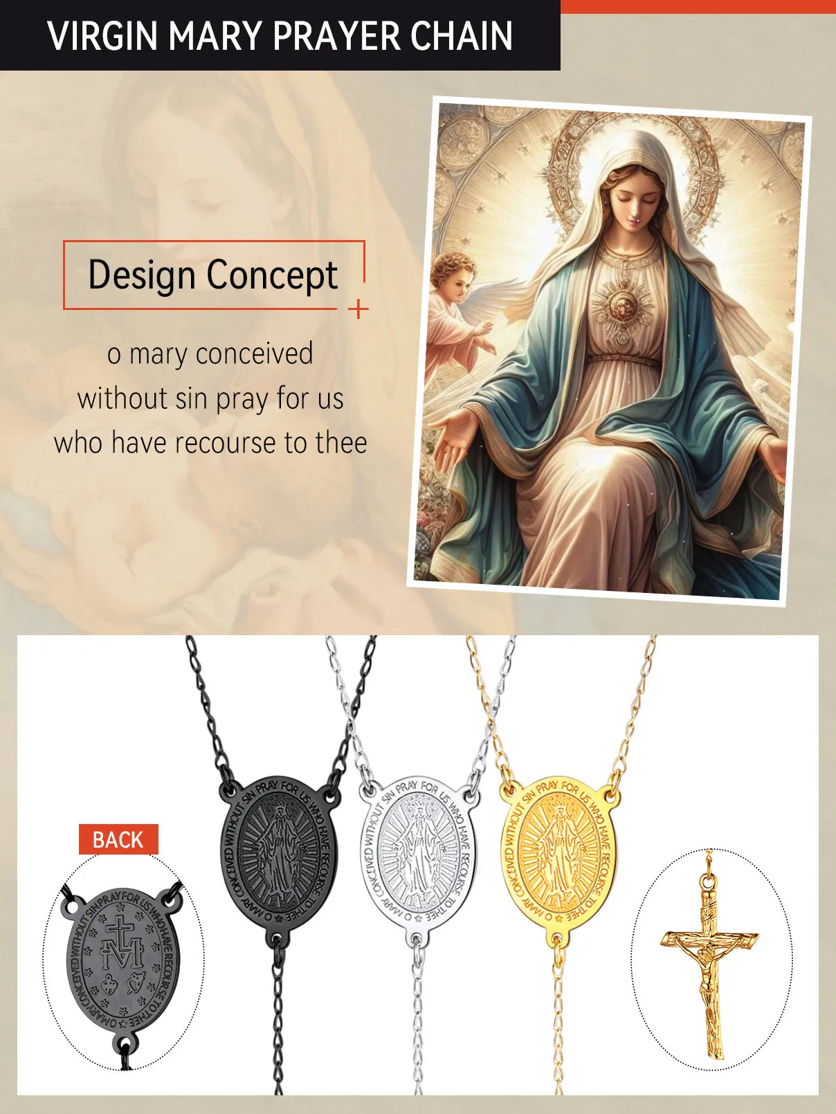 Catholic Virgin Mary Rosary Beads Necklace for Men Women sold by FaithHeart product image thumbnail 2