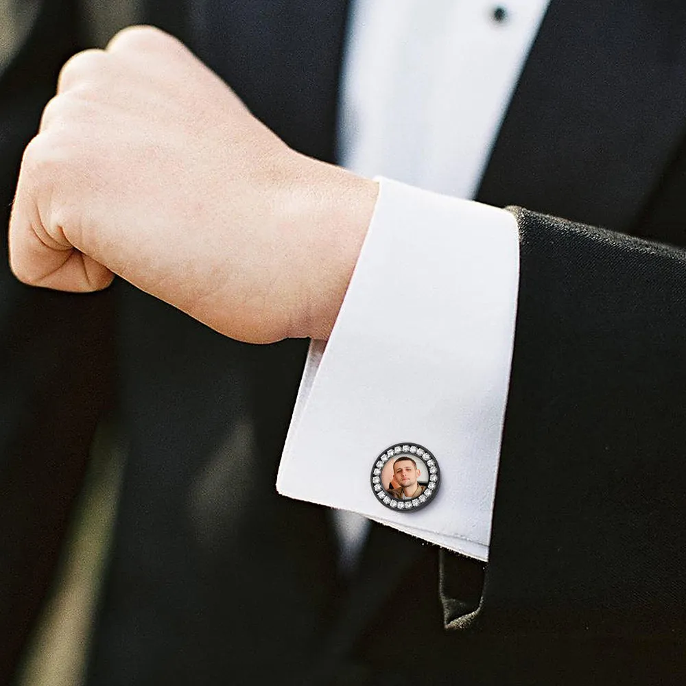 Personalized Wedding Picture Cufflinks with Cubic Zirconia for Men sold by FaithHeart product image thumbnail 2