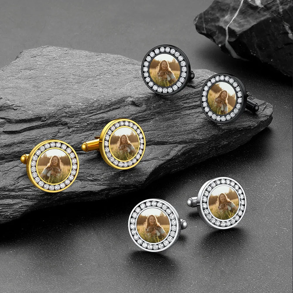 Personalized Wedding Picture Cufflinks with Cubic Zirconia for Men sold by FaithHeart product image thumbnail 3