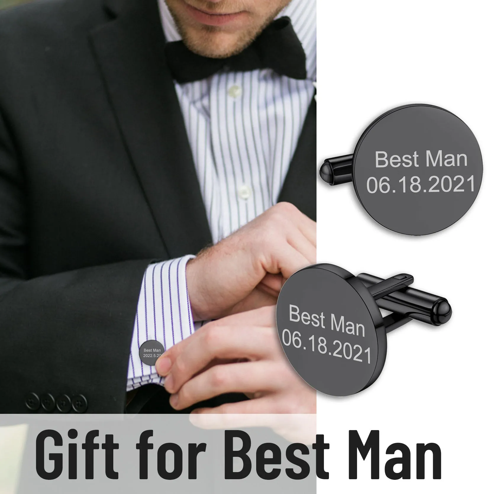 Customized Engraved Round Wedding Cufflinks for Men Groom sold by FaithHeart product image thumbnail 4