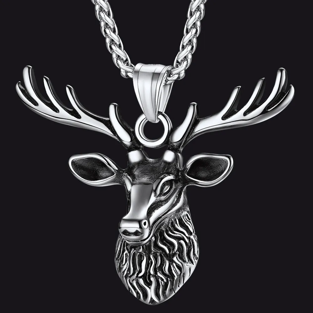 Vintage Viking Deer Necklace Pendant for Men Women sold by FaithHeart