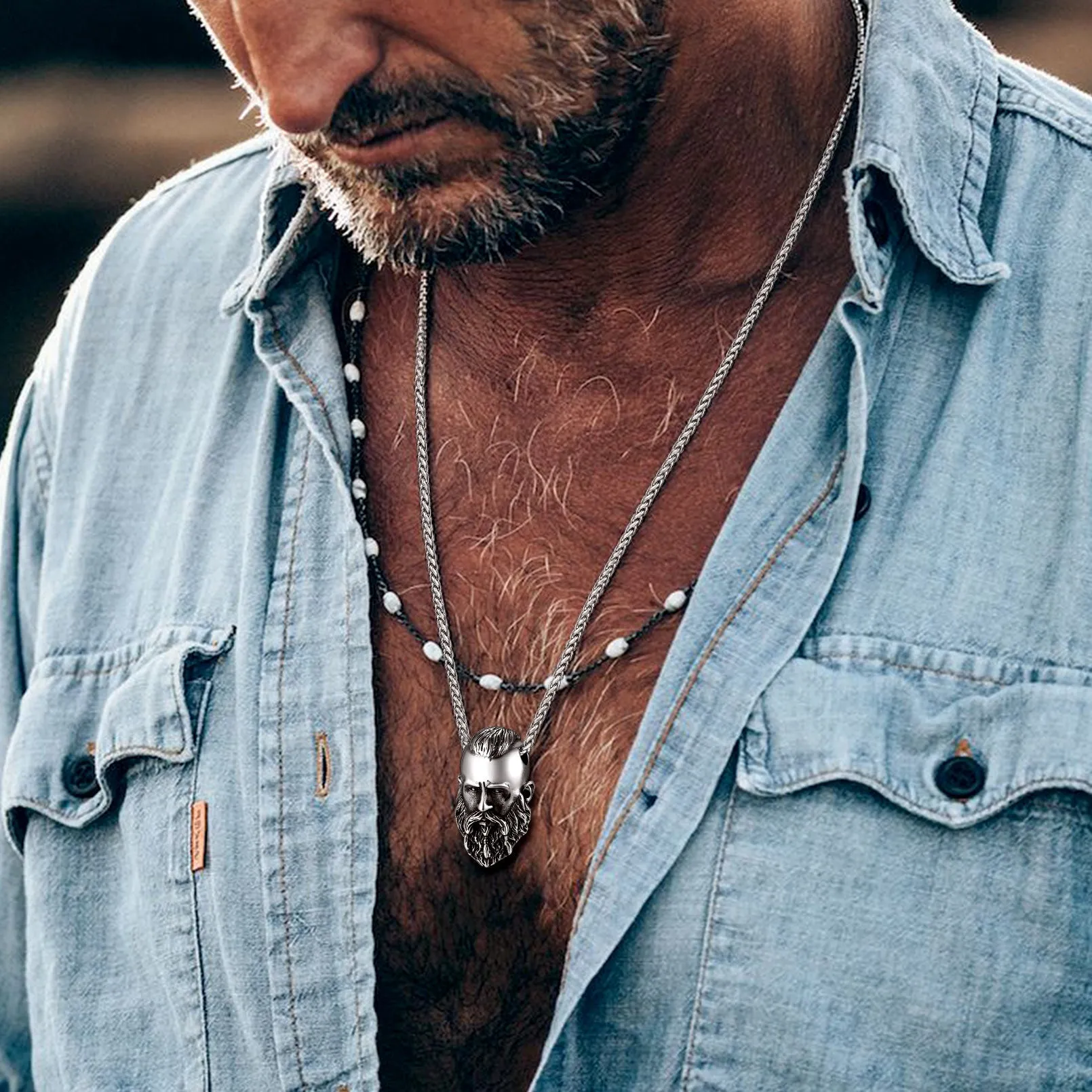 Flash Sale Nordic Viking Head Necklace Amulet Jewelry for Men Boys sold by FaithHeart product image thumbnail 2