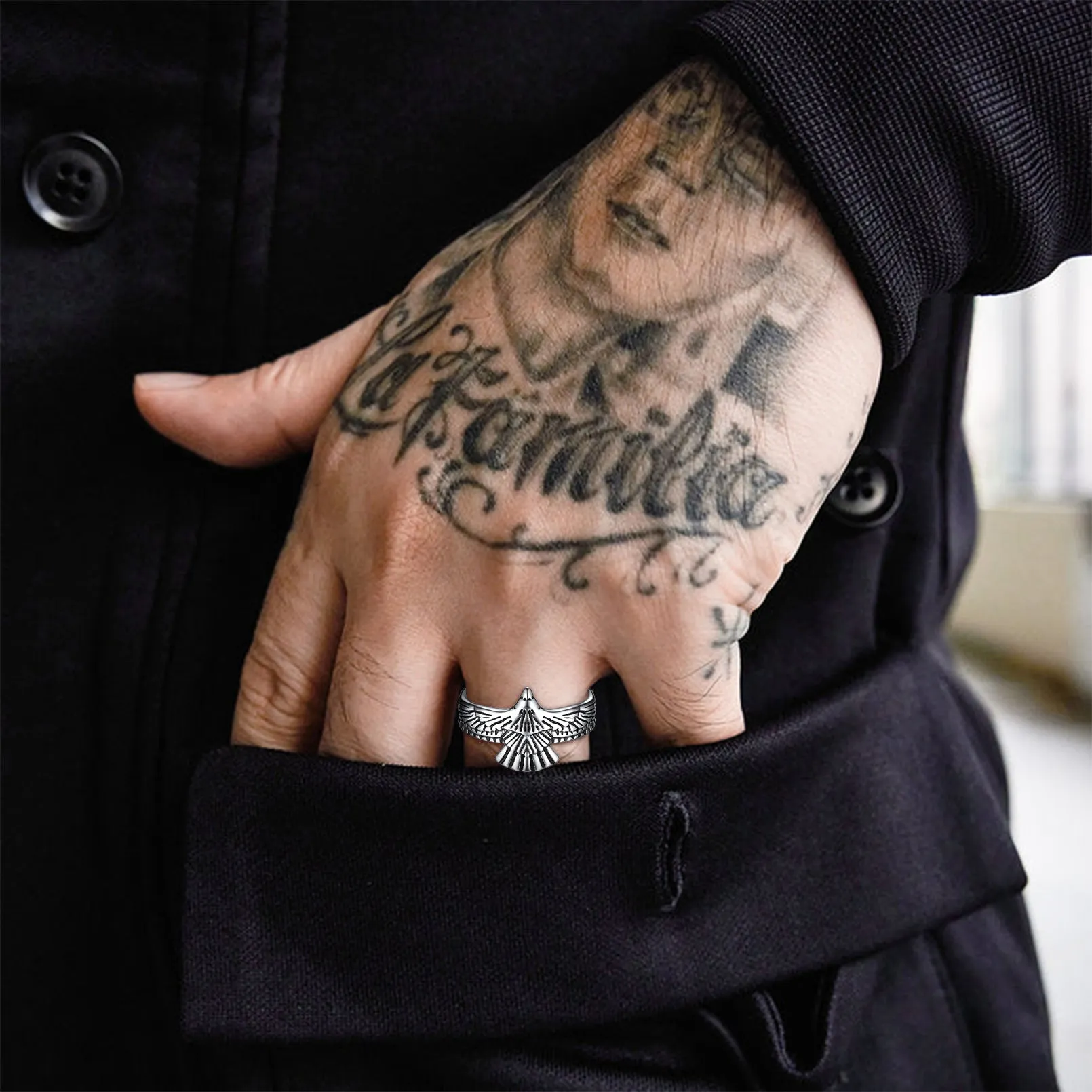 Faithheart Punk Vintage Hawk Open Adjustable Ring for Men sold by FaithHeart product image thumbnail 2