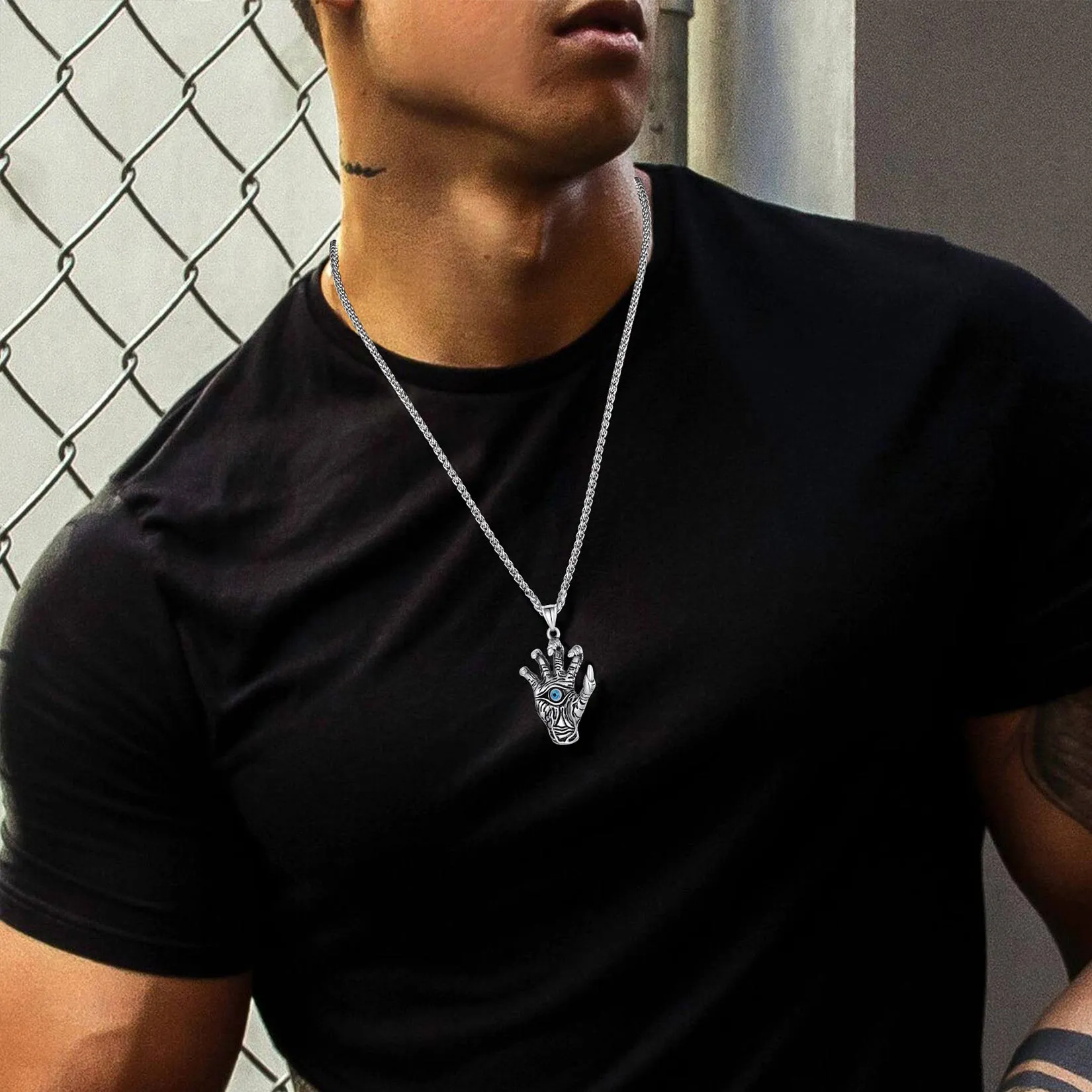 Dragon Claw Blue Evil Eye Pendant Necklace for Men sold by FaithHeart product image thumbnail 3