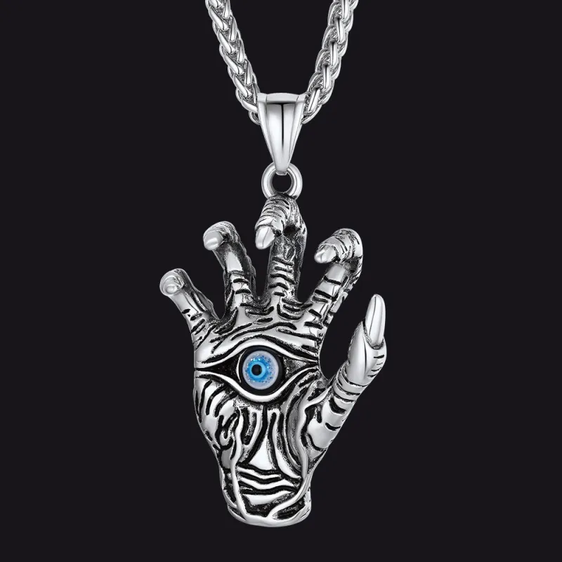 Dragon Claw Blue Evil Eye Pendant Necklace for Men sold by FaithHeart