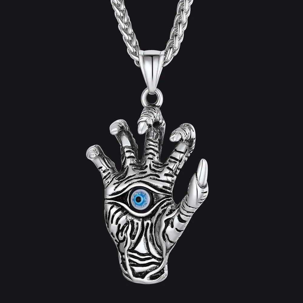 Dragon Claw Blue Evil Eye Pendant Necklace for Men sold by FaithHeart
