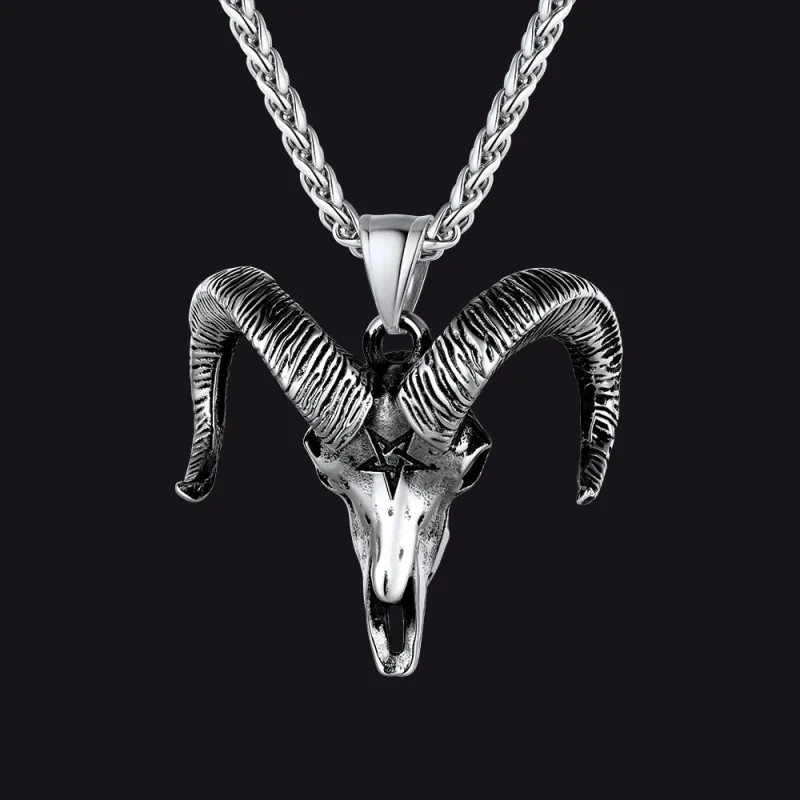 Satanic Goat Skull Head Necklace with Invert Pentagram sold by FaithHeart