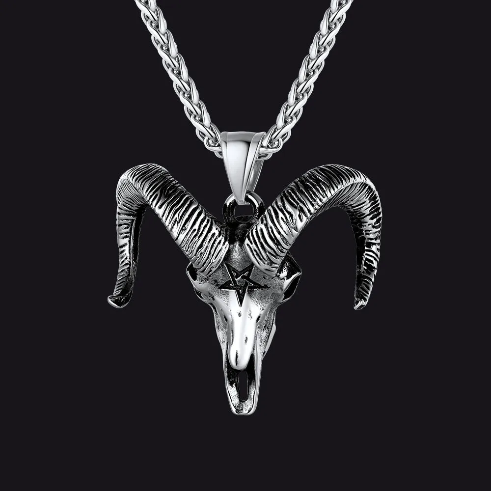 Satanic Goat Skull Head Necklace with Invert Pentagram sold by FaithHeart