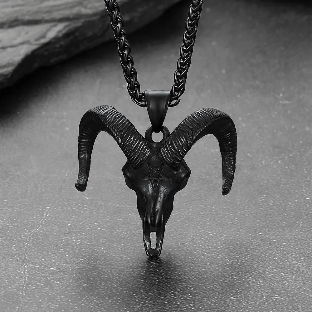 Satanic Goat Skull Head Necklace with Invert Pentagram sold by FaithHeart product image thumbnail 3