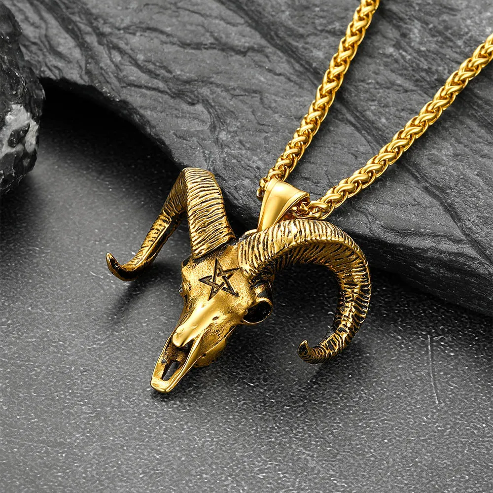 Satanic Goat Skull Head Necklace with Invert Pentagram sold by FaithHeart product image thumbnail 4