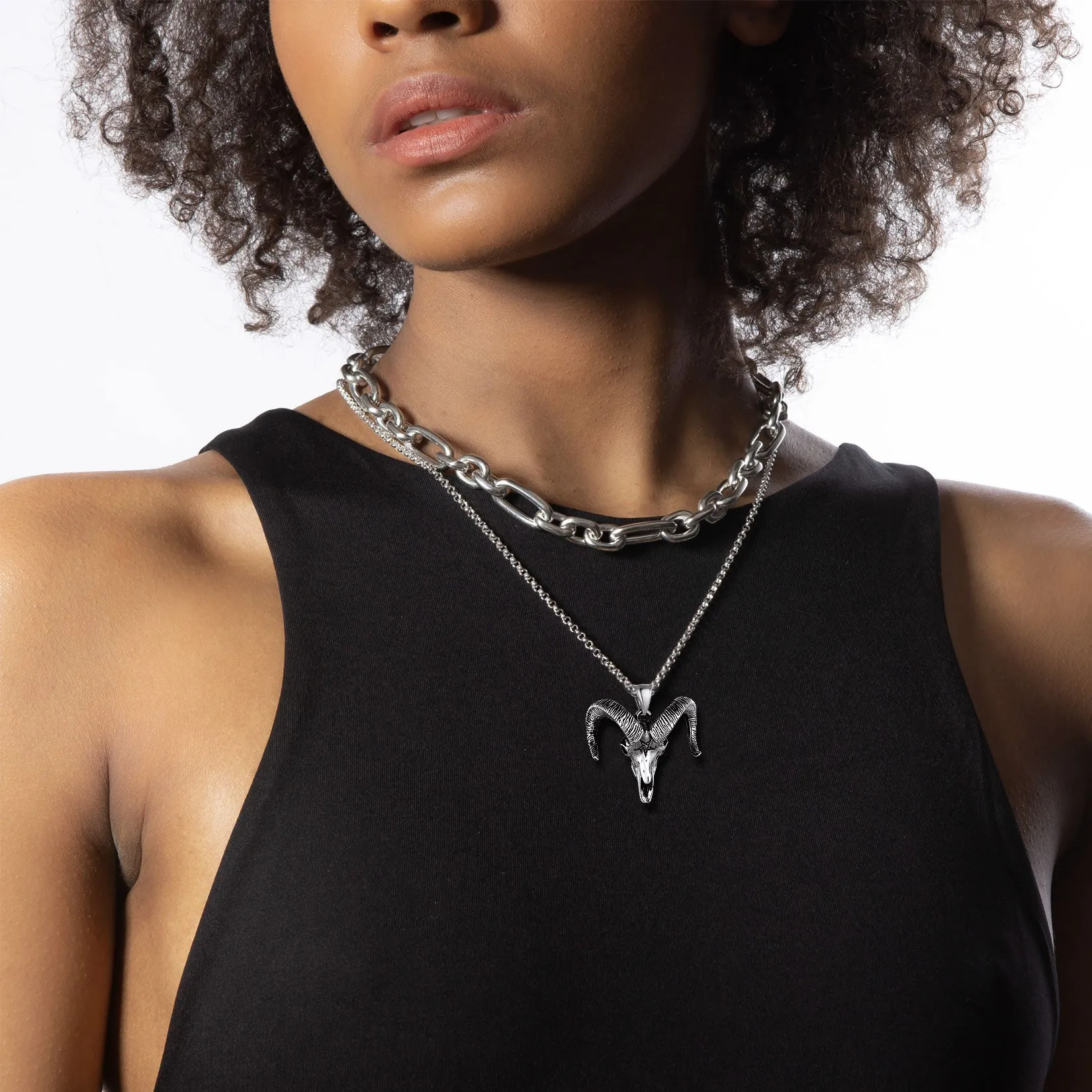 Satanic Goat Skull Head Necklace with Invert Pentagram sold by FaithHeart product image thumbnail 5