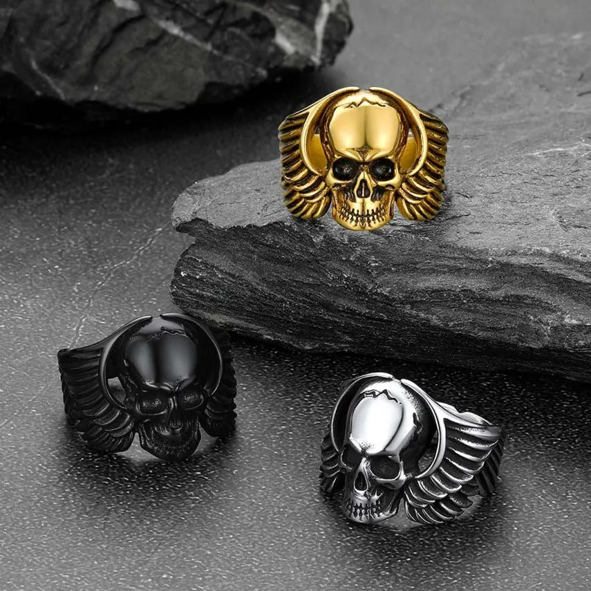 Gothic Cool Wings Skull Stainless Steel Ring for Men sold by FaithHeart product image thumbnail 4