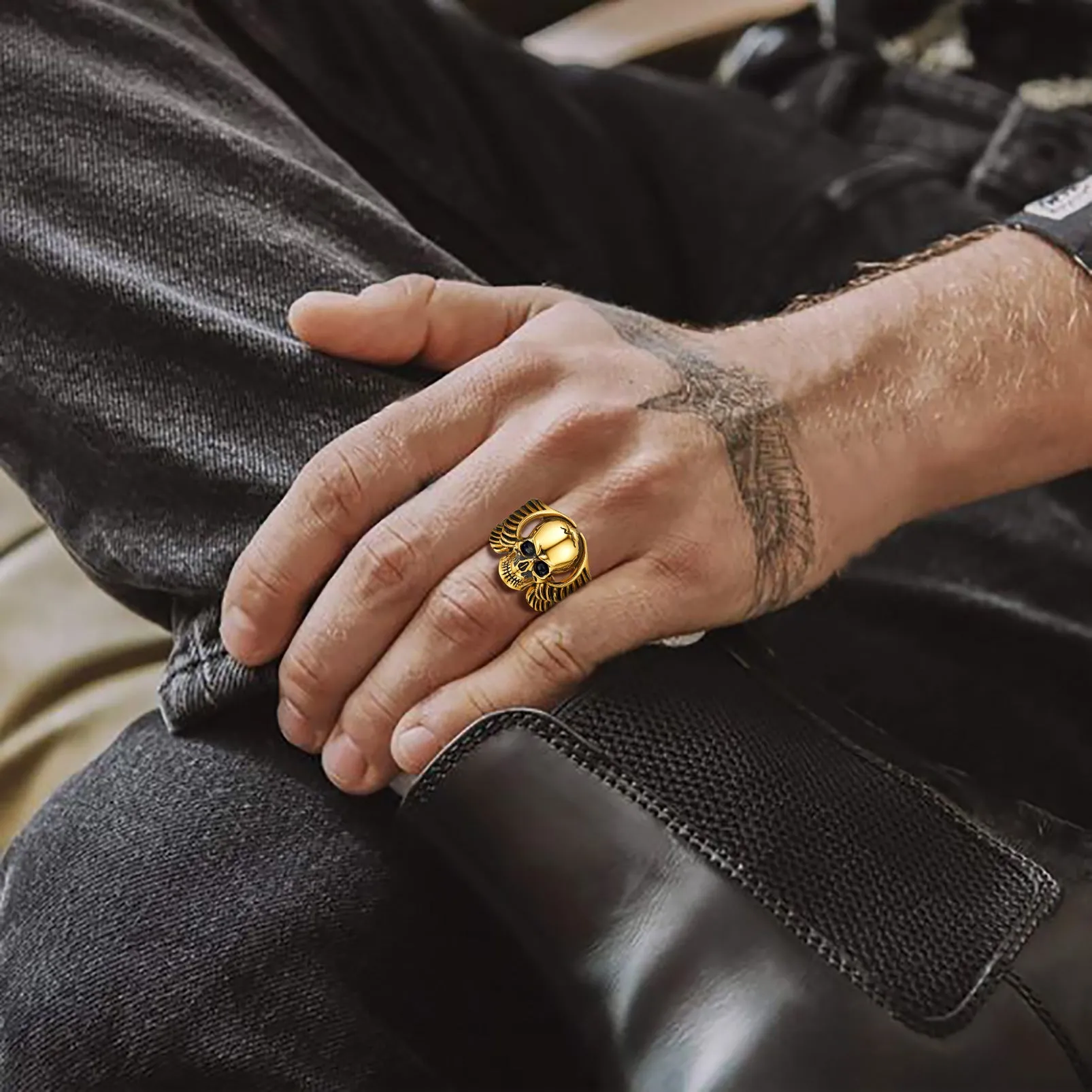 Gothic Cool Wings Skull Stainless Steel Ring for Men sold by FaithHeart product image thumbnail 3