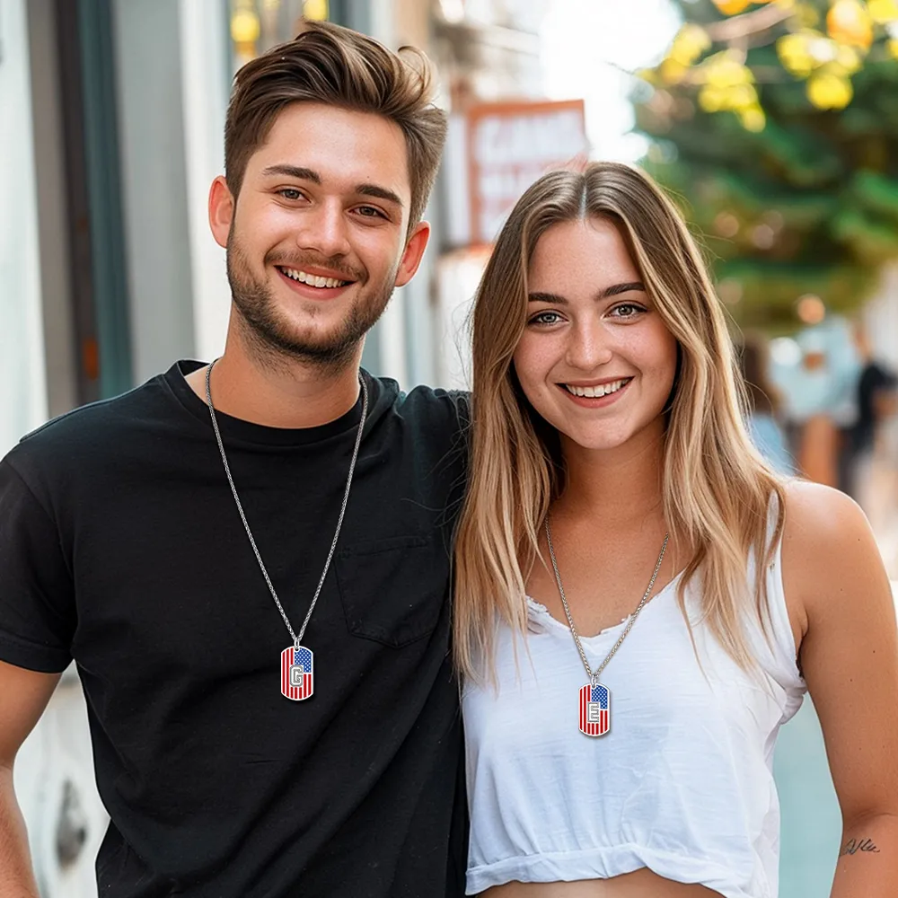 Patriotic American Flag Letter Initial Dog Tag Necklace 4th of July Pendant for Men Women sold by FaithHeart product image thumbnail 3