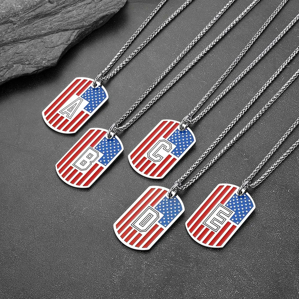 Patriotic American Flag Letter Initial Dog Tag Necklace 4th of July Pendant for Men Women sold by FaithHeart product image thumbnail 5