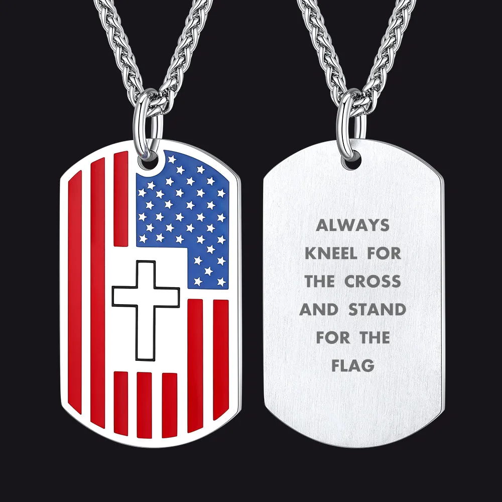 Engraved American Flag Cross Dog Tag Necklace for Men Women sold by FaithHeart