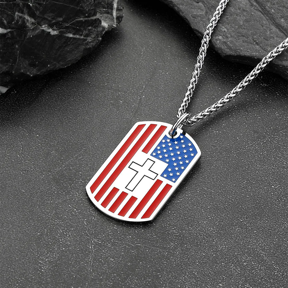 Engraved American Flag Cross Dog Tag Necklace for Men Women sold by FaithHeart product image thumbnail 4
