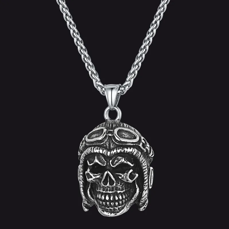 Flying Helmet Skull Antique Necklace for Men sold by FaithHeart