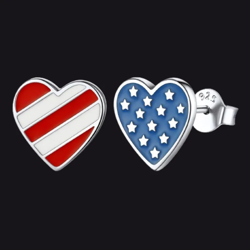 4th of July Heart Earrings American Flag Studs for Men Women sold by FaithHeart