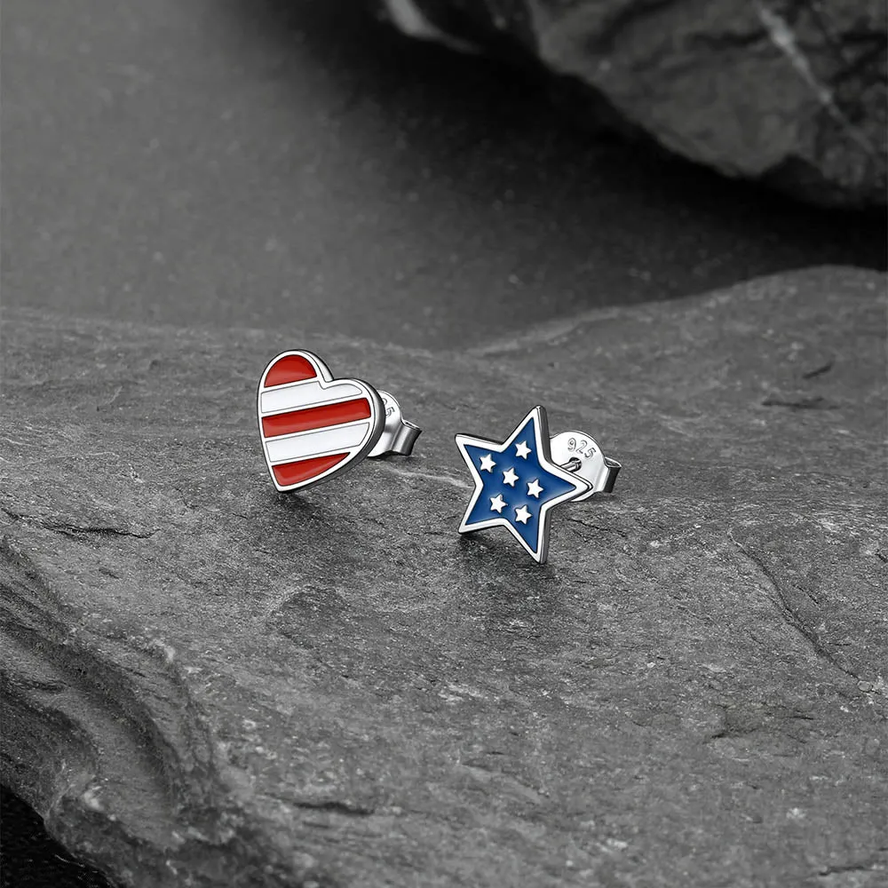 4th of July Star Heart Earrings American Flag Studs for Women Men sold by FaithHeart product image thumbnail 5
