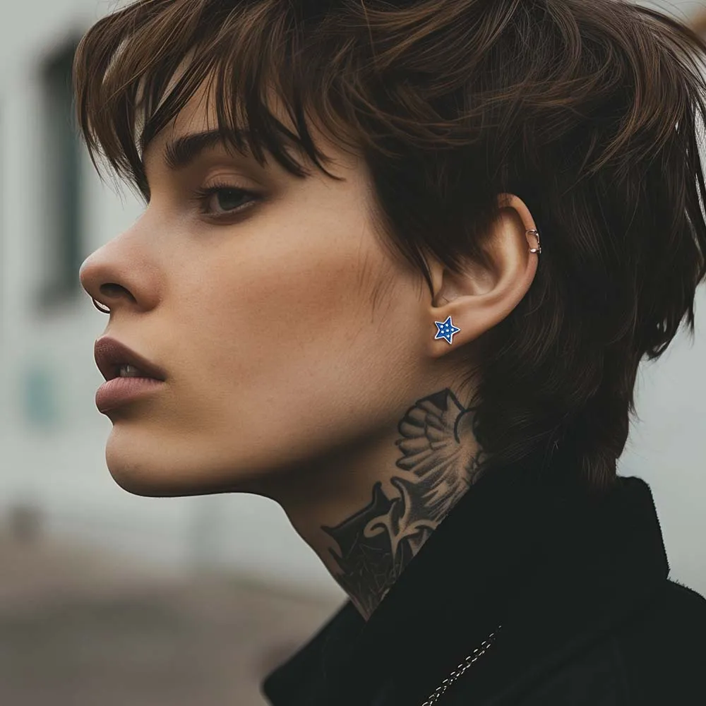 4th of July Star Heart Earrings American Flag Studs for Women Men sold by FaithHeart product image thumbnail 2