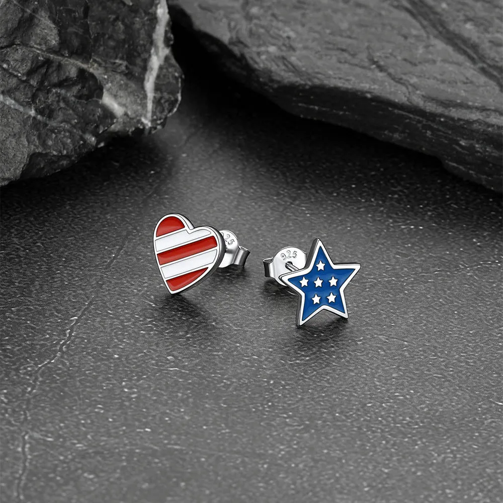 4th of July Star Heart Earrings American Flag Studs for Women Men sold by FaithHeart product image thumbnail 3