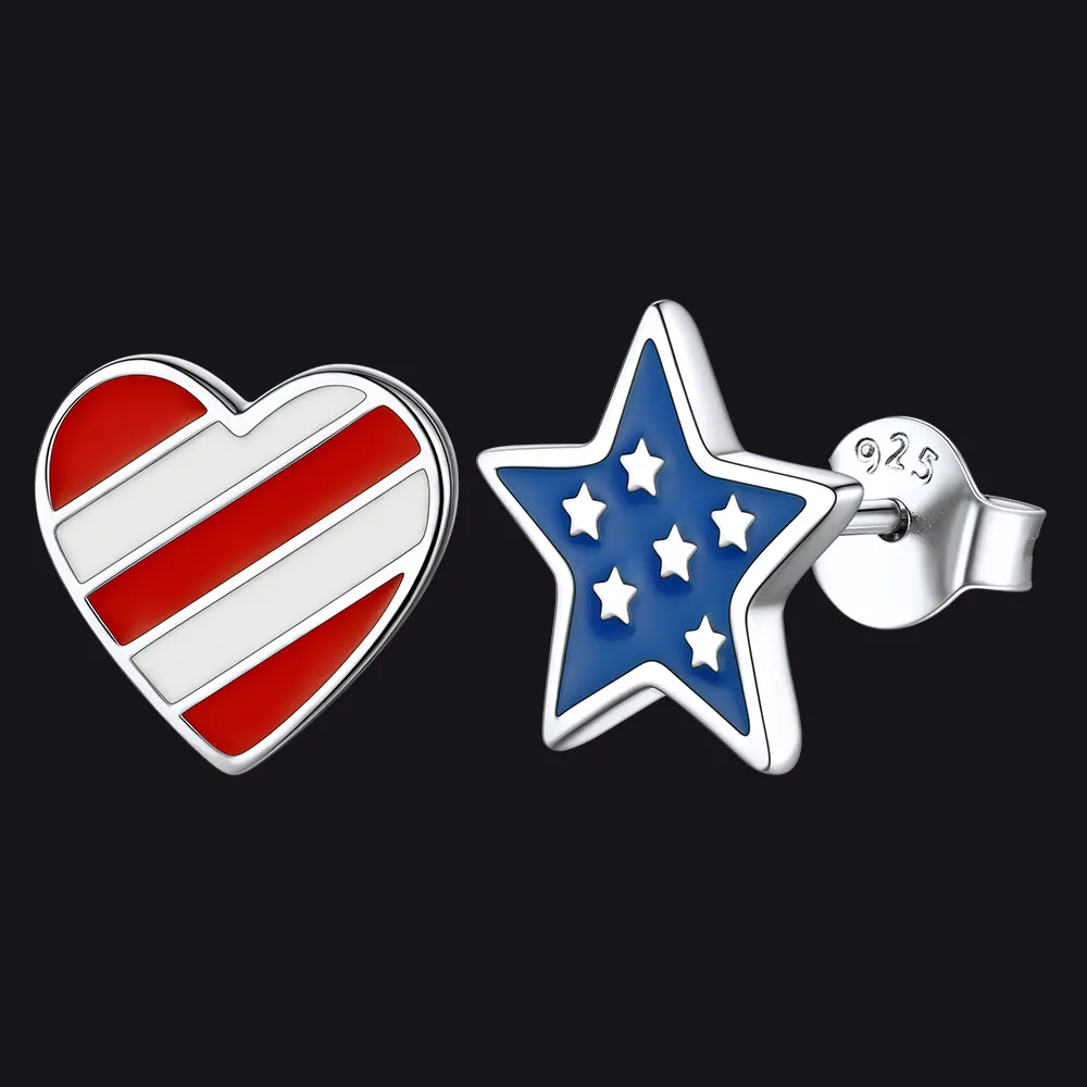 4th of July Star Heart Earrings American Flag Studs for Women Men sold by FaithHeart