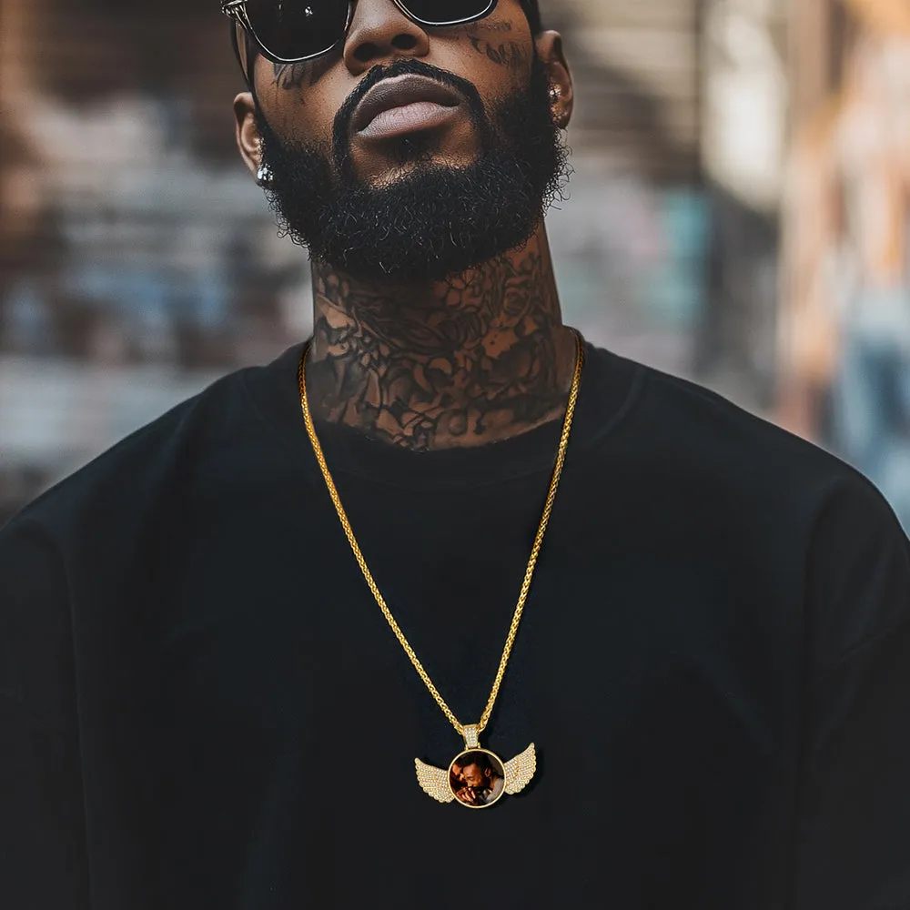 Custom Circle Picture Necklace with Angel Wing Memorial Gift for Men Women sold by FaithHeart product image thumbnail 2