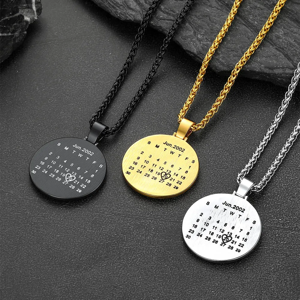 Customized CZ Picture Circle Chain Necklace with Calendar for Men Women sold by FaithHeart product image thumbnail 4