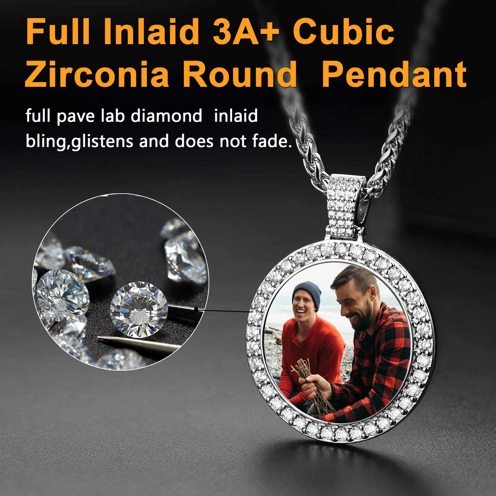 Customized CZ Picture Circle Chain Necklace with Calendar for Men Women sold by FaithHeart product image thumbnail 5