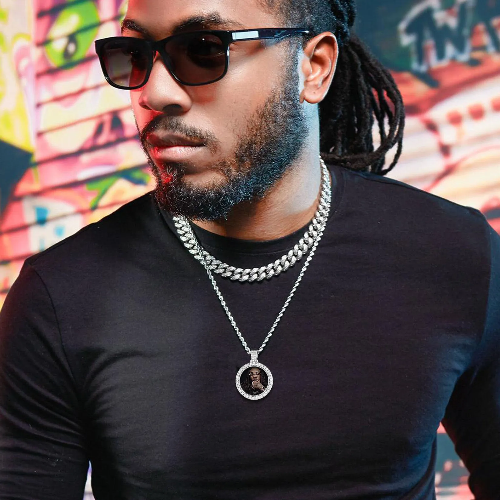 Customized CZ Picture Circle Chain Necklace with Calendar for Men Women sold by FaithHeart product image thumbnail 2