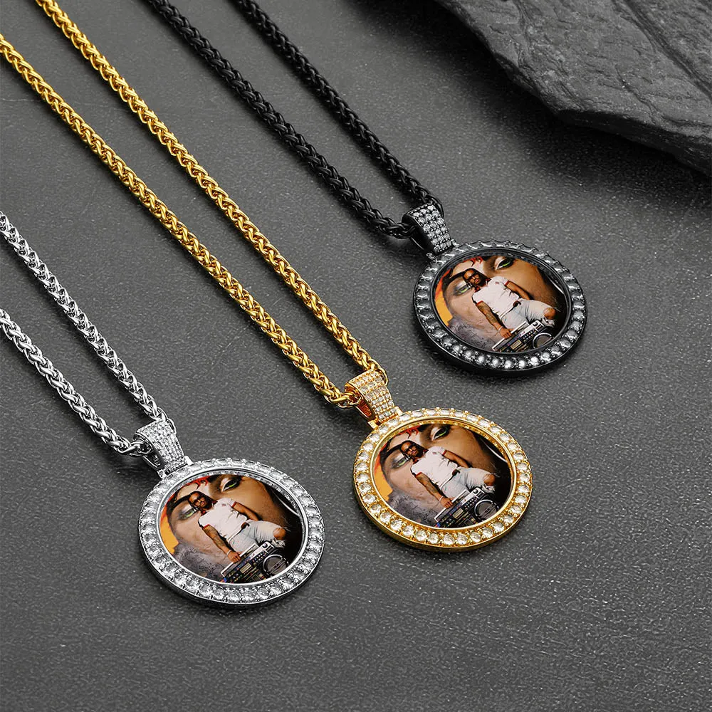 Customized CZ Picture Circle Chain Necklace with Calendar for Men Women sold by FaithHeart product image thumbnail 3