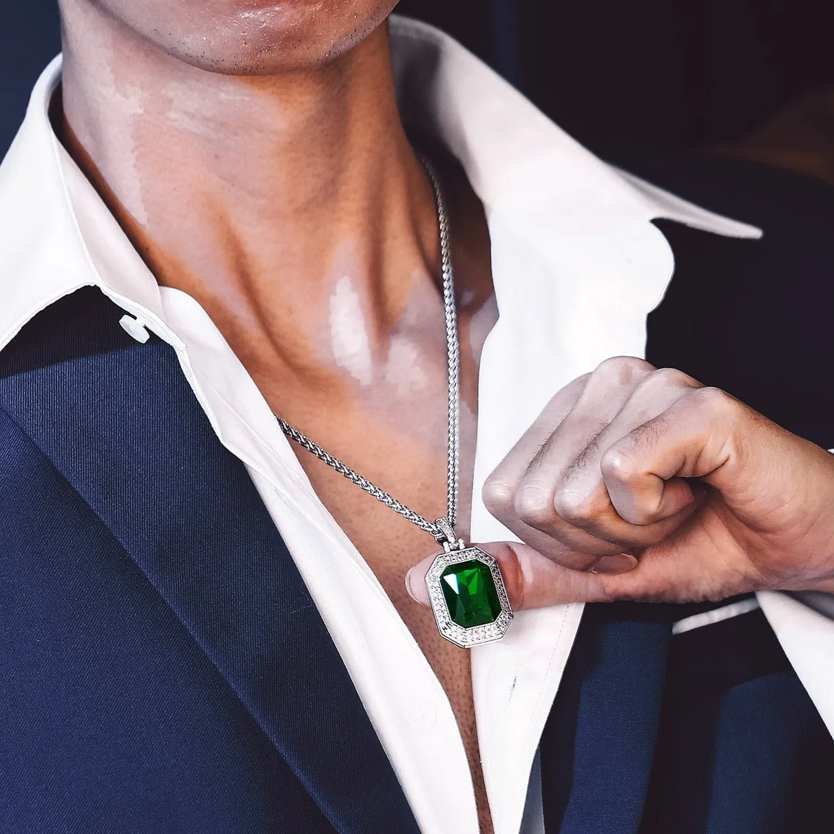 Cubic Zirconia Gemstone Crystal Dog Tag Necklace for Men sold by FaithHeart product image thumbnail 5