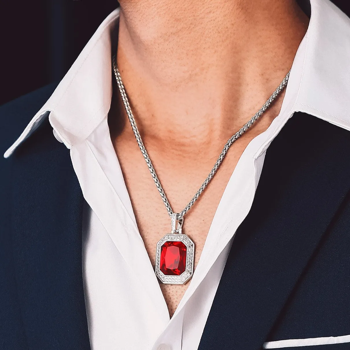 Cubic Zirconia Gemstone Crystal Dog Tag Necklace for Men sold by FaithHeart product image thumbnail 4