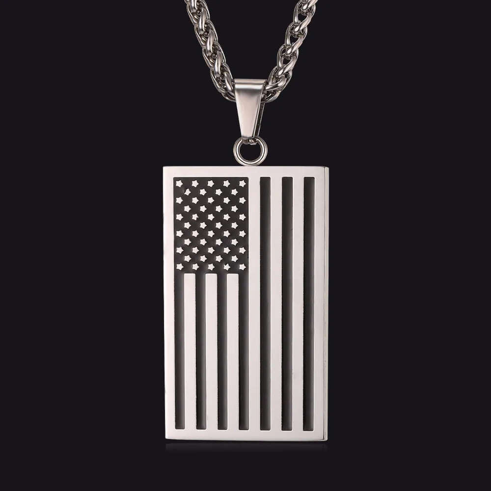 American Flag Dog Tag Pendant Nekclace For Men sold by FaithHeart