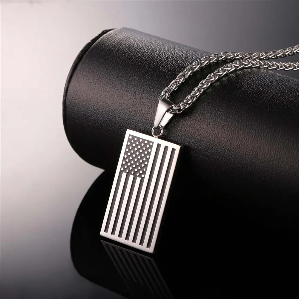 American Flag Dog Tag Pendant Nekclace For Men sold by FaithHeart product image thumbnail 5