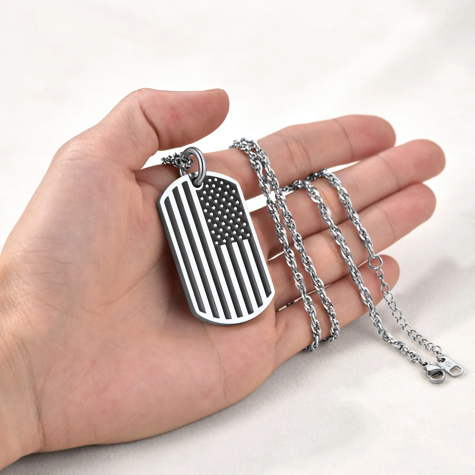 Engraved Patriotic American Flag Dog Tag Necklace For Men sold by FaithHeart product image thumbnail 3