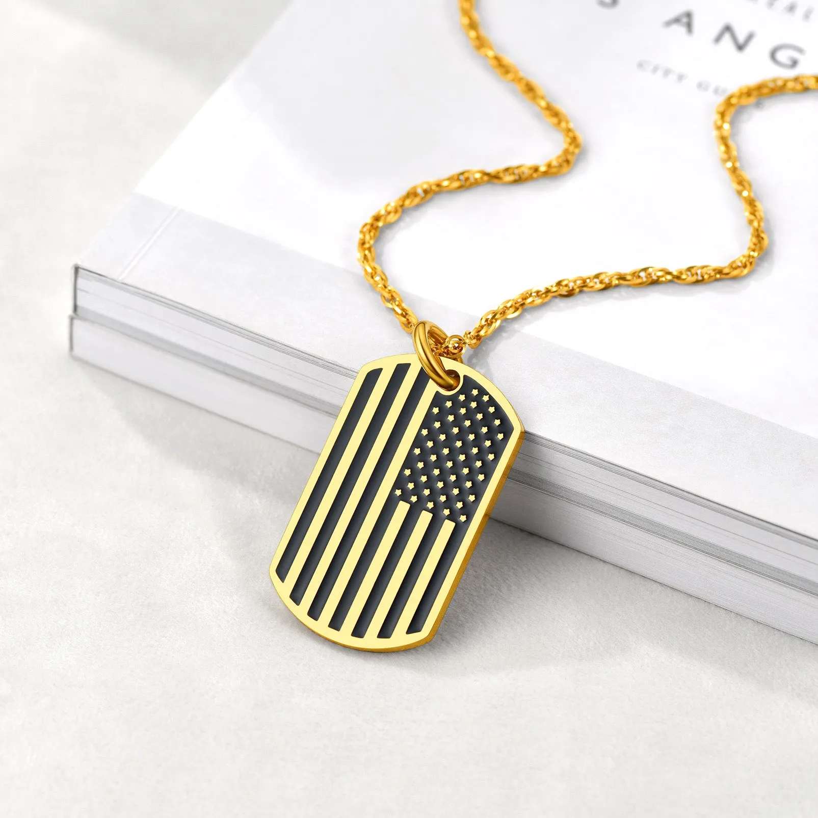 Engraved Patriotic American Flag Dog Tag Necklace For Men sold by FaithHeart product image thumbnail 5