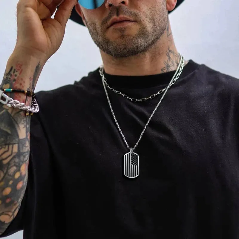 Engraved Patriotic American Flag Dog Tag Necklace For Men sold by FaithHeart product image thumbnail 2