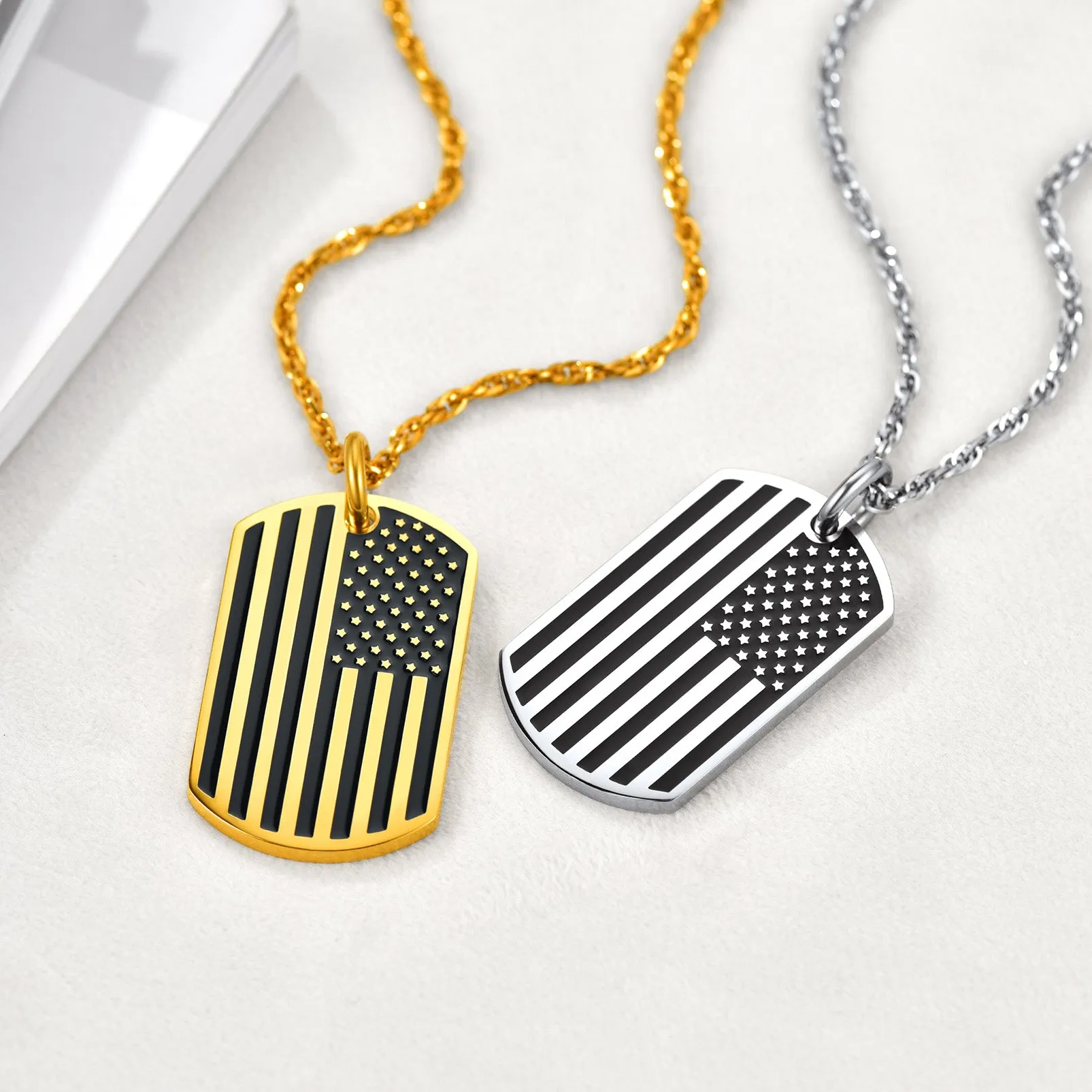 Engraved Patriotic American Flag Dog Tag Necklace For Men sold by FaithHeart product image thumbnail 4