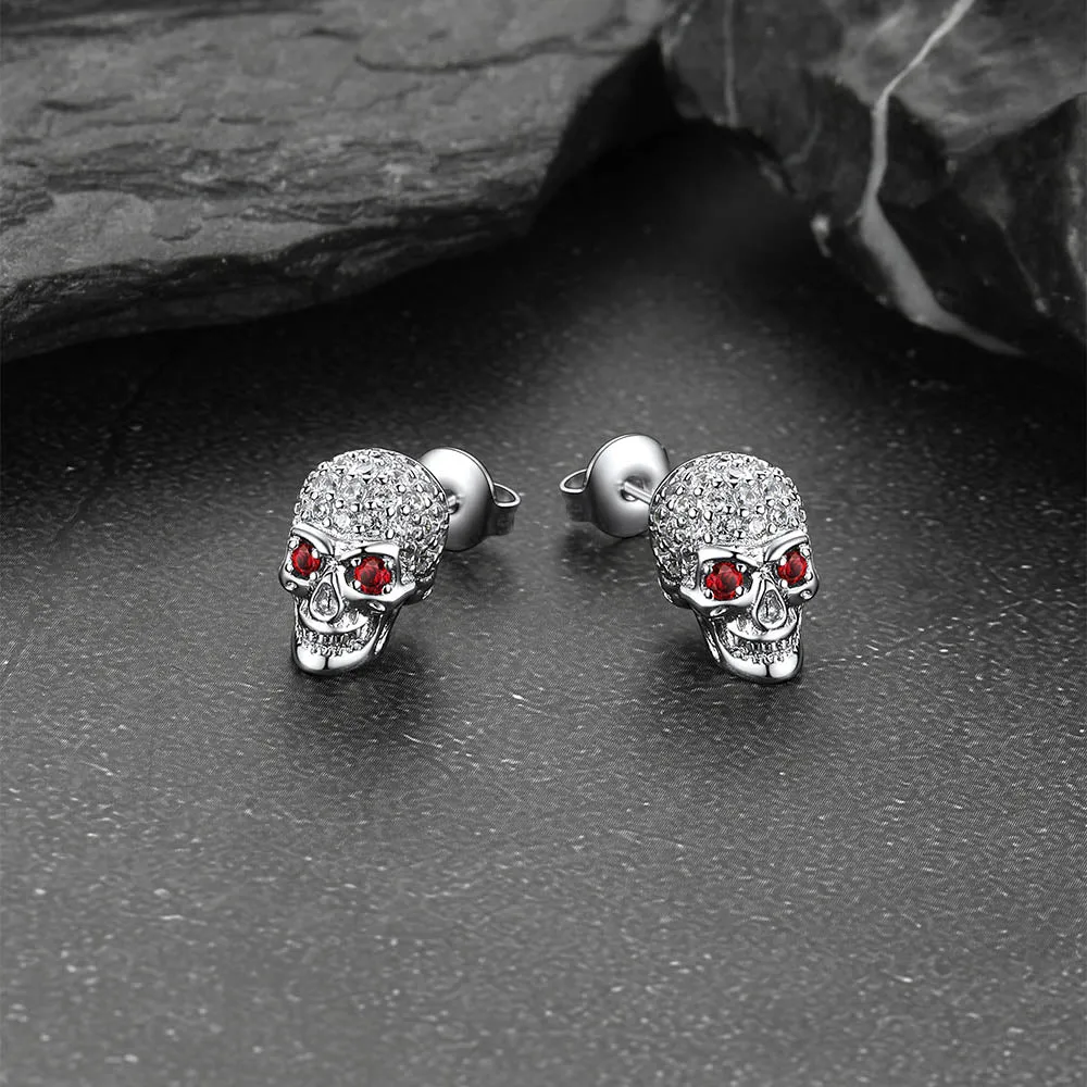 Gothic CZ Red Eye Stud Skull Earrings For Men sold by FaithHeart product image thumbnail 4