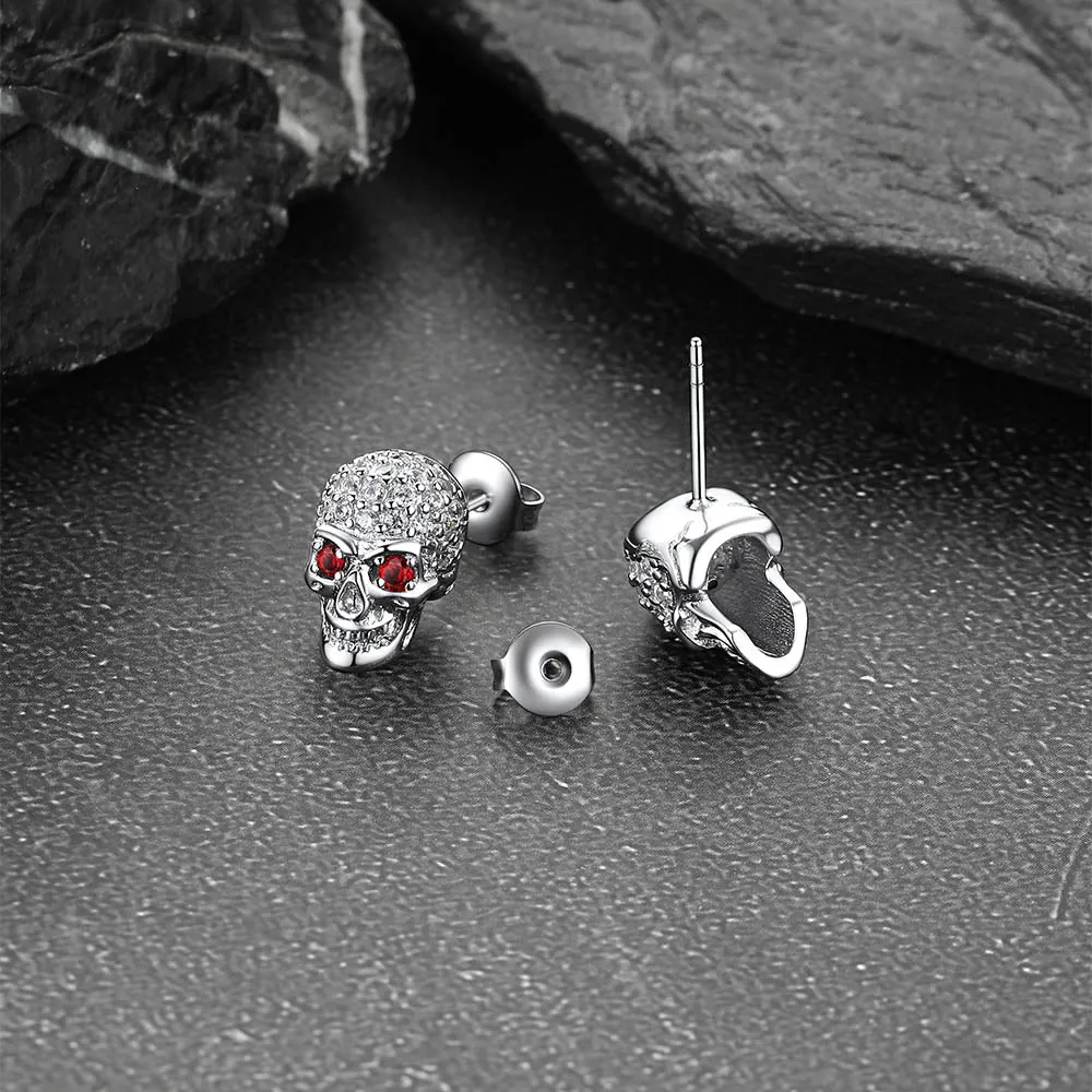 Gothic CZ Red Eye Stud Skull Earrings For Men sold by FaithHeart product image thumbnail 5