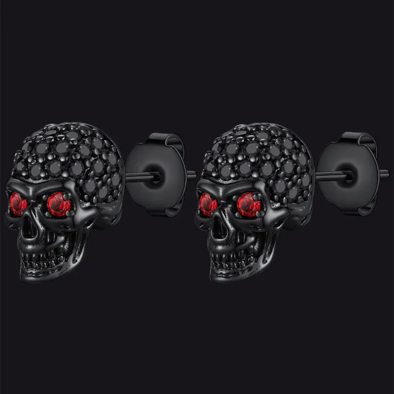 Gothic CZ Red Eye Stud Skull Earrings For Men sold by FaithHeart