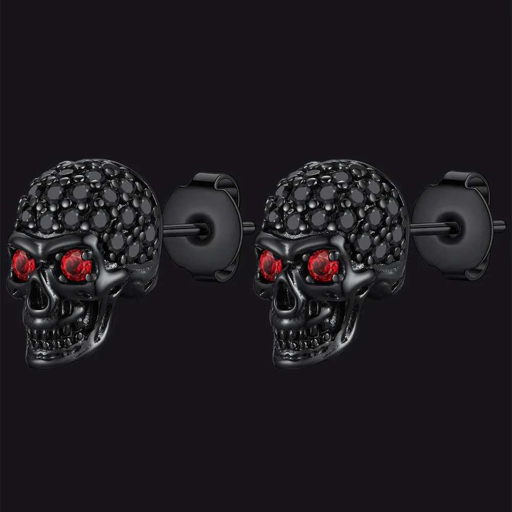 Gothic CZ Red Eye Stud Skull Earrings For Men sold by FaithHeart