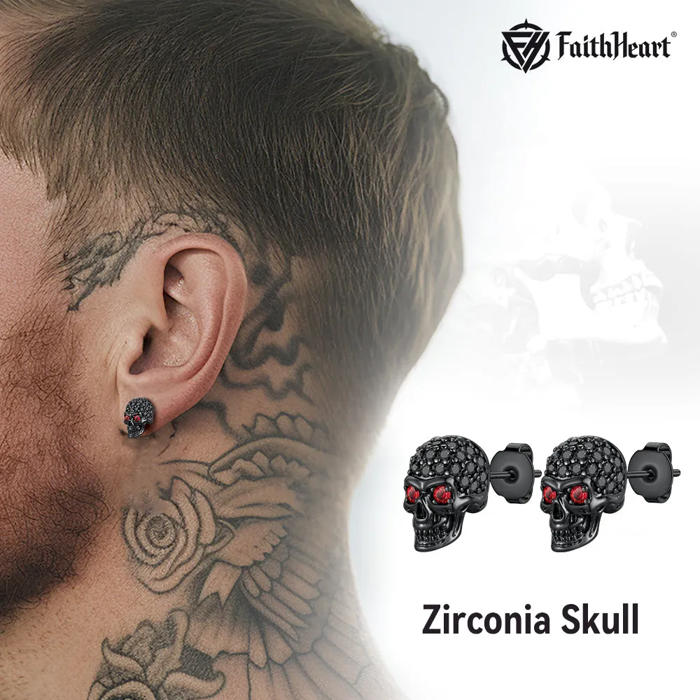 Gothic CZ Red Eye Stud Skull Earrings For Men sold by FaithHeart product image thumbnail 2