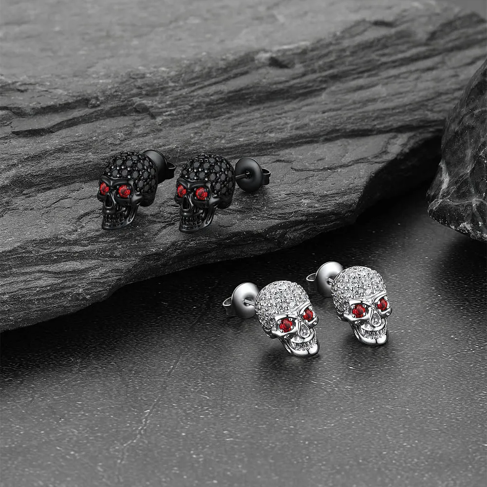 Gothic CZ Red Eye Stud Skull Earrings For Men sold by FaithHeart product image thumbnail 3