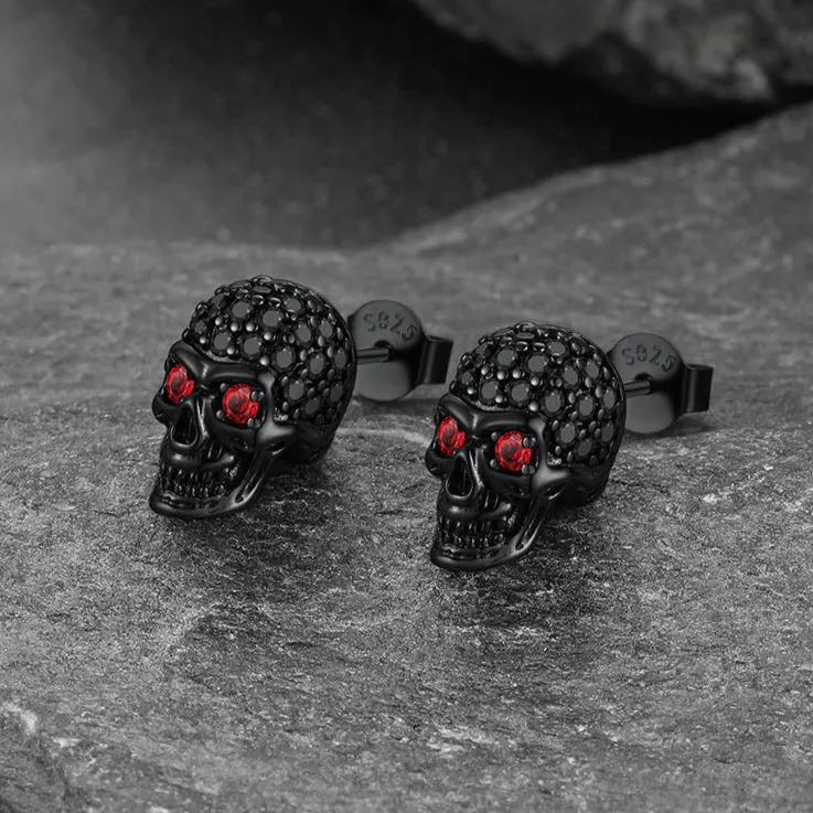 Sterling Silver Gothic Skull Diamond Stud Earrings For Men sold by FaithHeart product image thumbnail 4