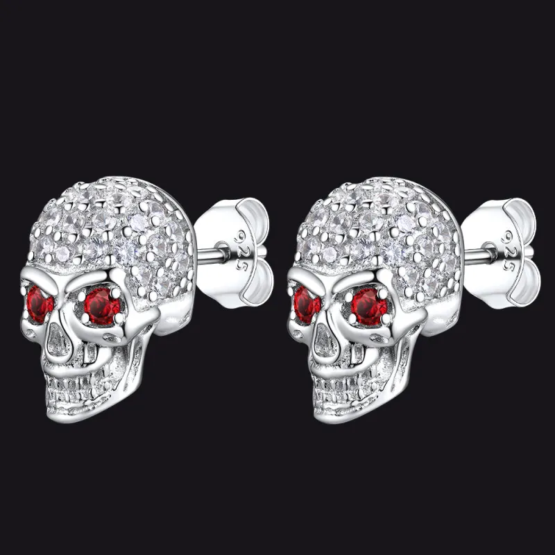 Sterling Silver Gothic Skull Diamond Stud Earrings For Men sold by FaithHeart